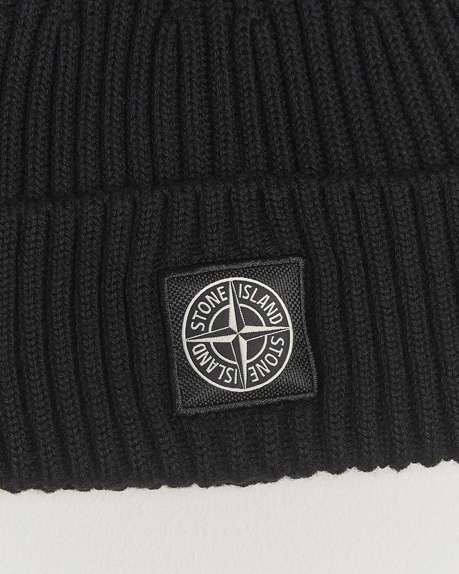 Herr | Mössor | Stone Island | Full Rib Wool Beanie Black