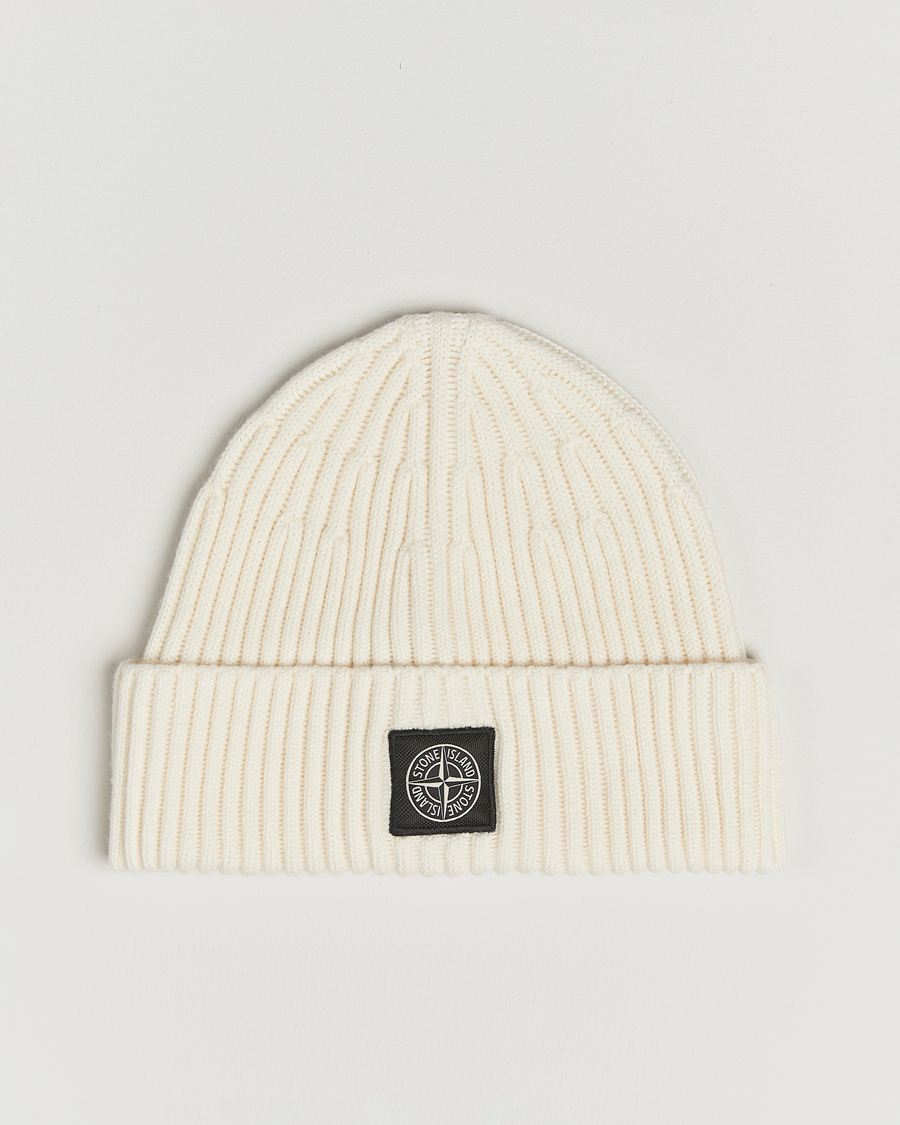 Herr | Stone Island Full Rib Wool Beanie Ivory | Stone Island | Full Rib Wool Beanie Ivory