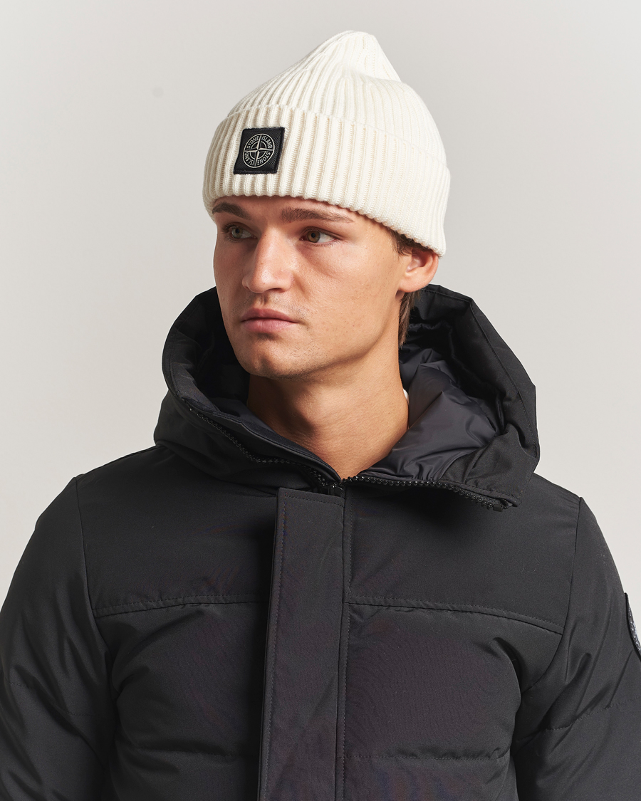 Herr | Stone Island Full Rib Wool Beanie Ivory | Stone Island | Full Rib Wool Beanie Ivory
