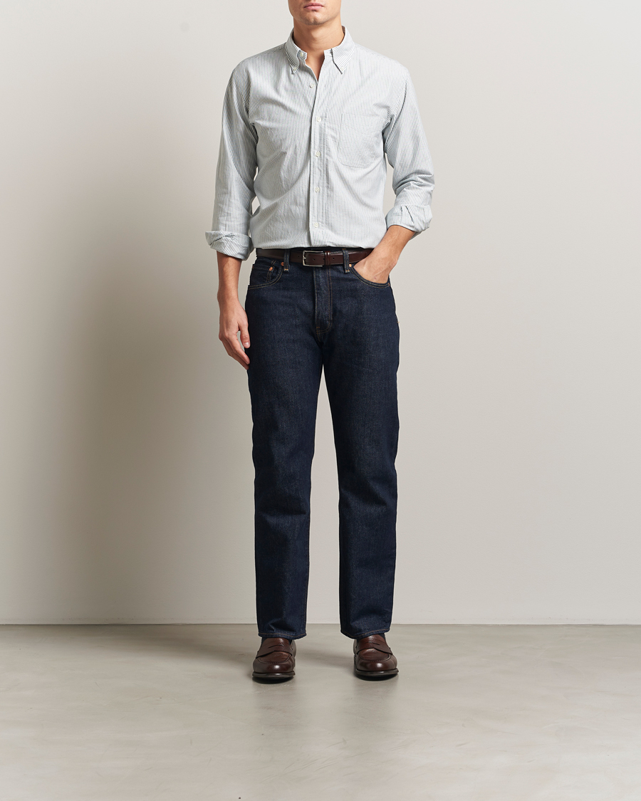Herr | Skjortor | Kamakura Shirts | Vintage Ivy Oxford Button Down Shirt Green Stripe