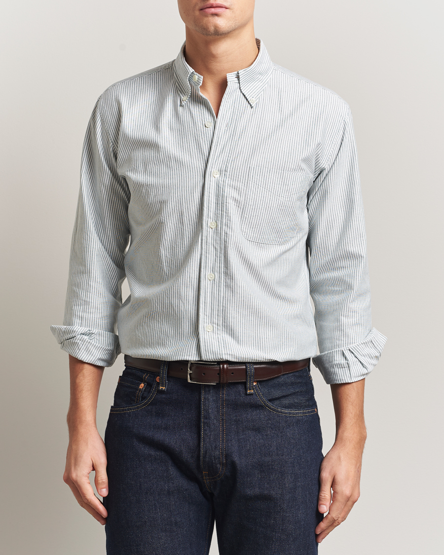 Herr | Skjortor | Kamakura Shirts | Vintage Ivy Oxford Button Down Shirt Green Stripe