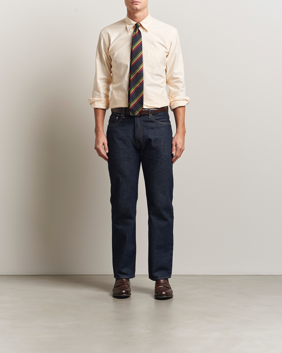 Herr | Skjortor | Kamakura Shirts | Vintage Ivy Oxford Button Down Shirt Yellow Stripe