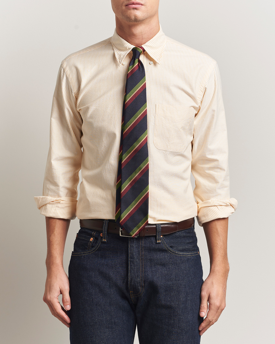 Herr | Skjortor | Kamakura Shirts | Vintage Ivy Oxford Button Down Shirt Yellow Stripe