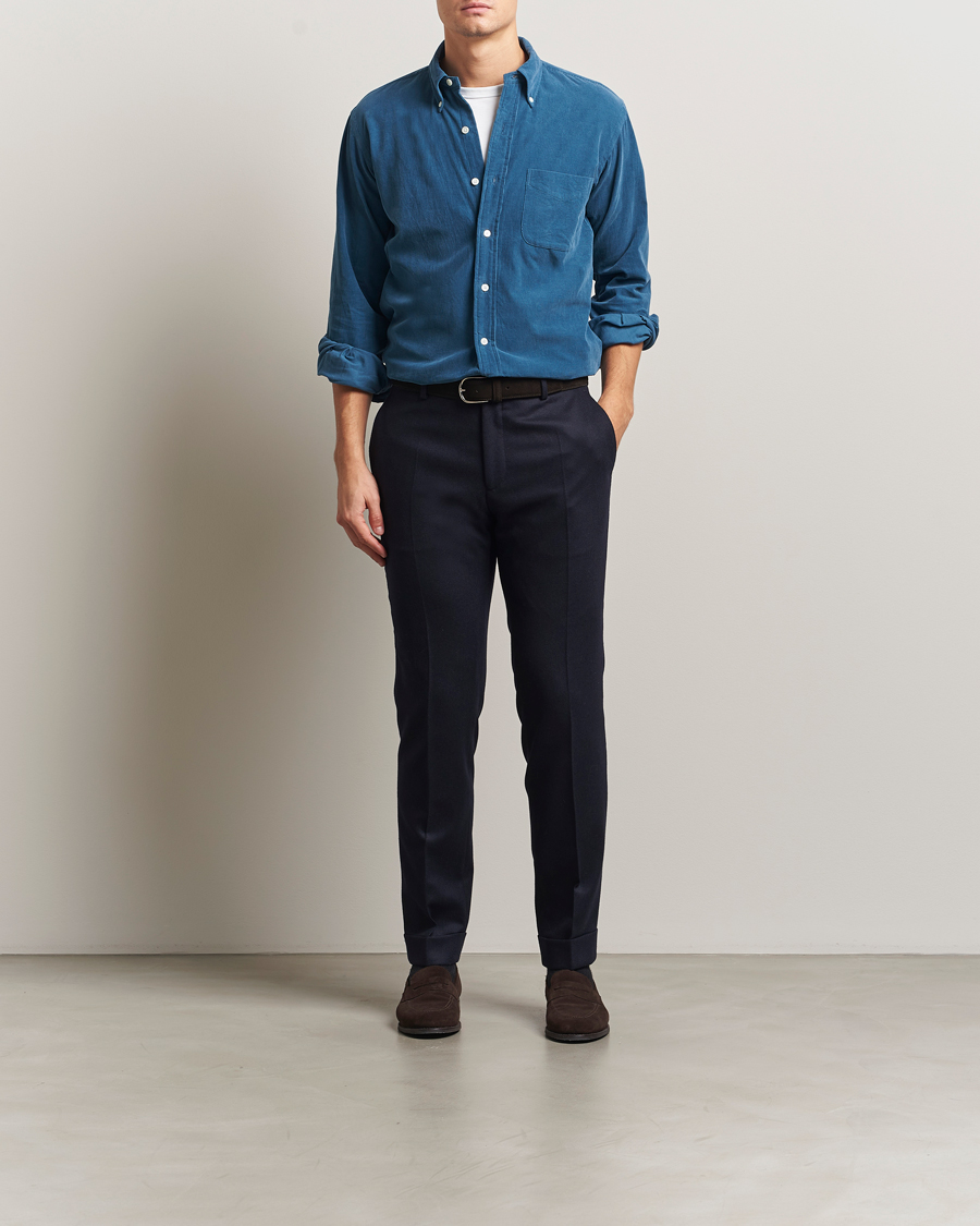 Herr | Skjortor | Kamakura Shirts | Vintage Ivy Needle Cord Shirt Smoke Blue