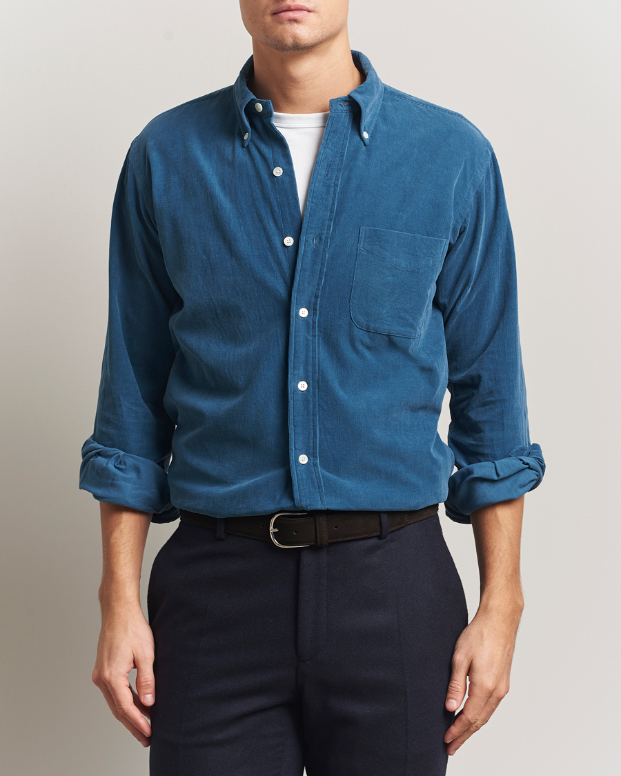 Herr | Skjortor | Kamakura Shirts | Vintage Ivy Needle Cord Shirt Smoke Blue