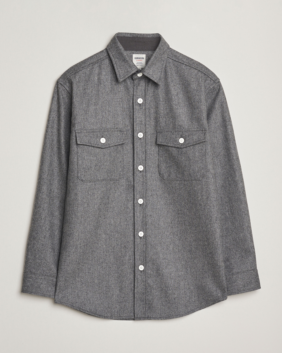 Herr | Skjortor | Kamakura Shirts | Wool Flannel CPO Shirt Grey Melange