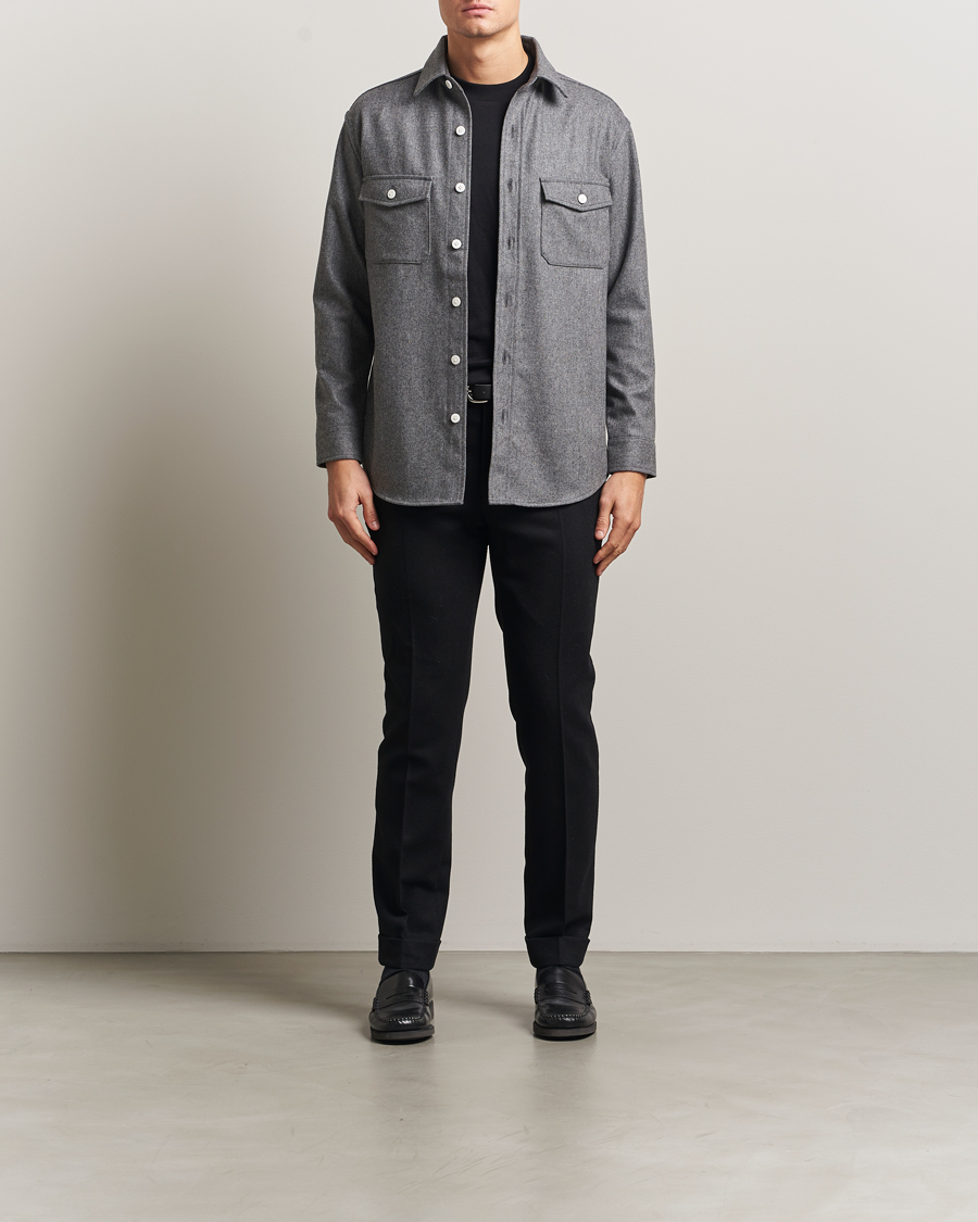 Herr | Skjortor | Kamakura Shirts | Wool Flannel CPO Shirt Grey Melange
