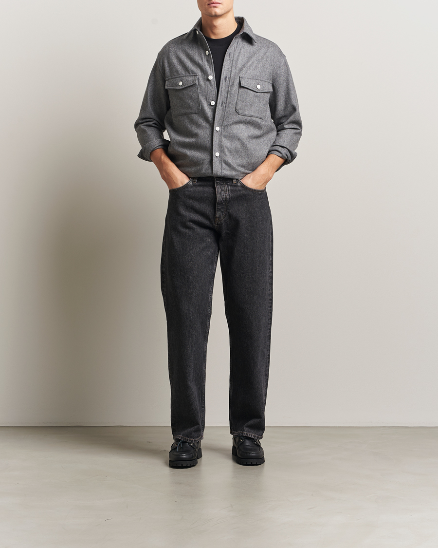 Herr | Skjortor | Kamakura Shirts | Wool Flannel CPO Shirt Grey Melange