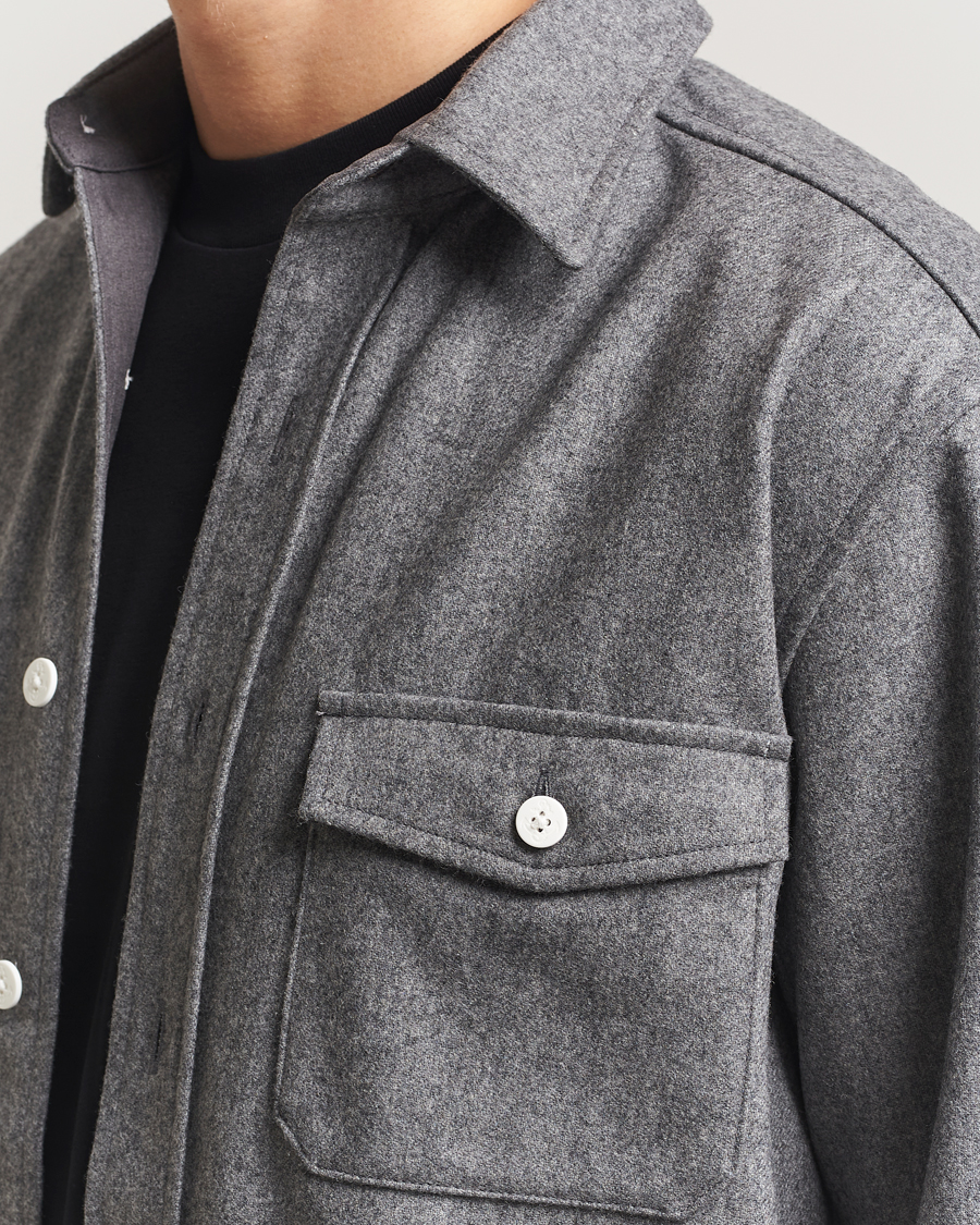 Herr | Skjortor | Kamakura Shirts | Wool Flannel CPO Shirt Grey Melange