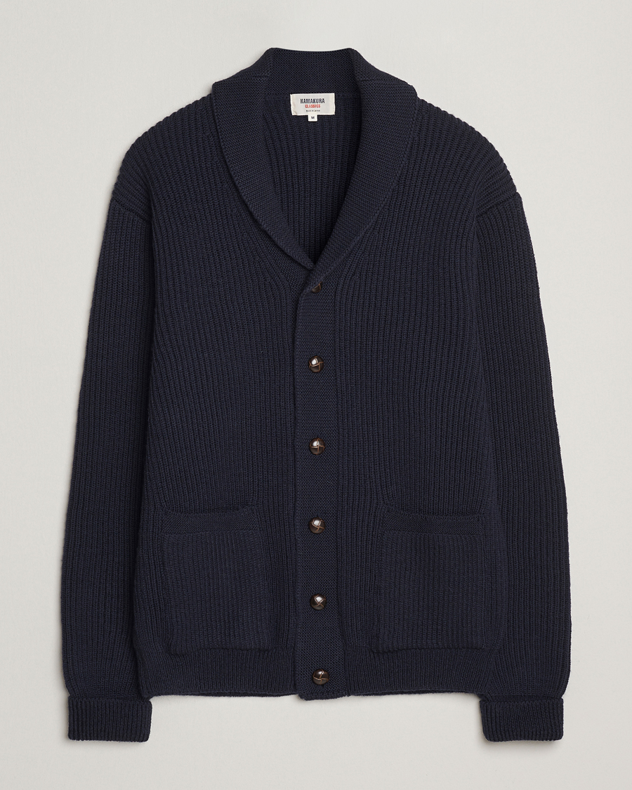 Herr | Tröjor | Kamakura Shirts | McQueen Shawl Collar Cardigan Navy