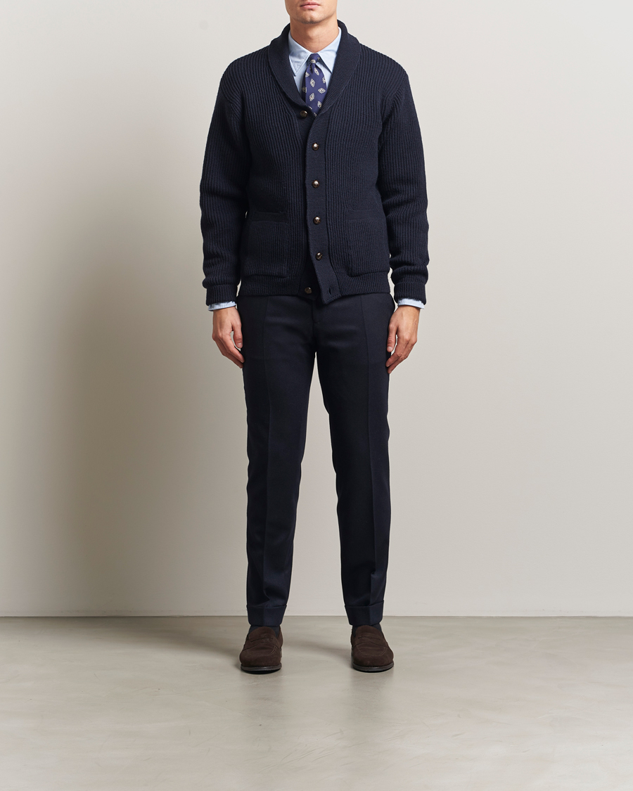 Herr | Tröjor | Kamakura Shirts | McQueen Shawl Collar Cardigan Navy
