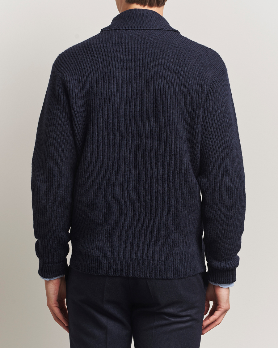 Herr | Tröjor | Kamakura Shirts | McQueen Shawl Collar Cardigan Navy