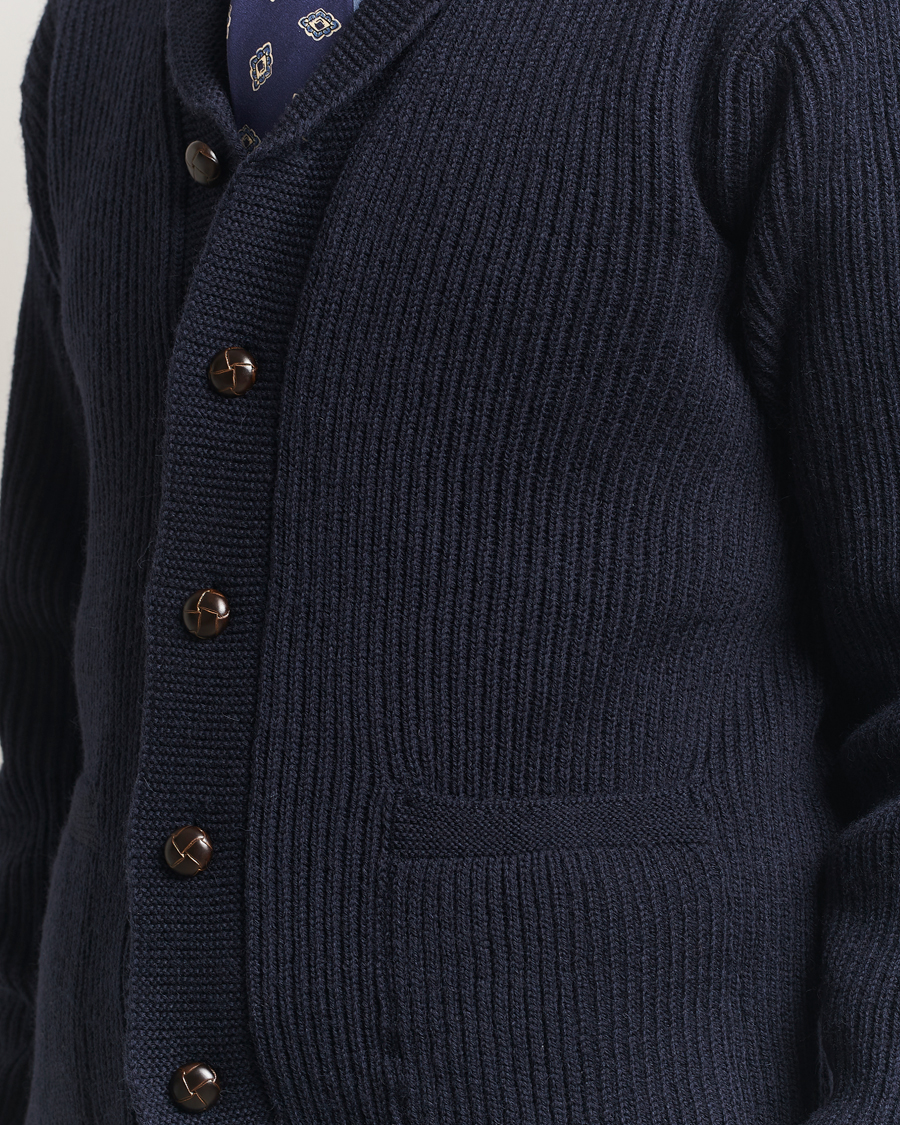 Herr | Tröjor | Kamakura Shirts | McQueen Shawl Collar Cardigan Navy