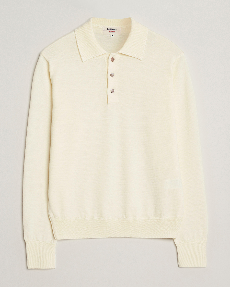 Herr | Tröjor | Kamakura Shirts | Long Sleeve Knitted Polo Off White