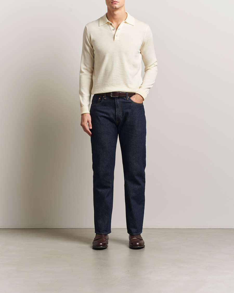 Herr | Tröjor | Kamakura Shirts | Long Sleeve Knitted Polo Off White