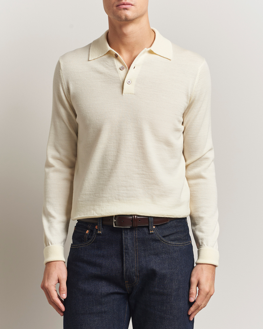 Herr | Tröjor | Kamakura Shirts | Long Sleeve Knitted Polo Off White