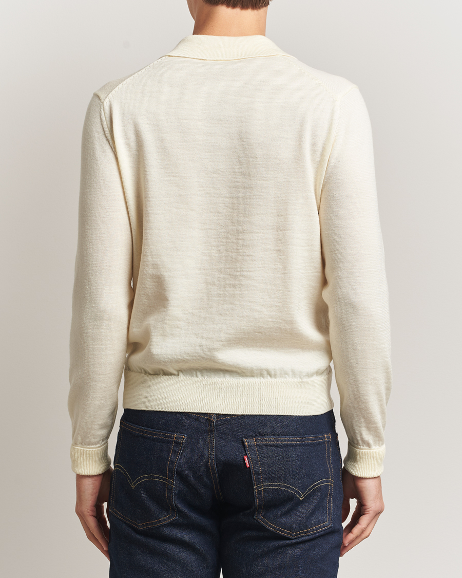 Herr | Tröjor | Kamakura Shirts | Long Sleeve Knitted Polo Off White