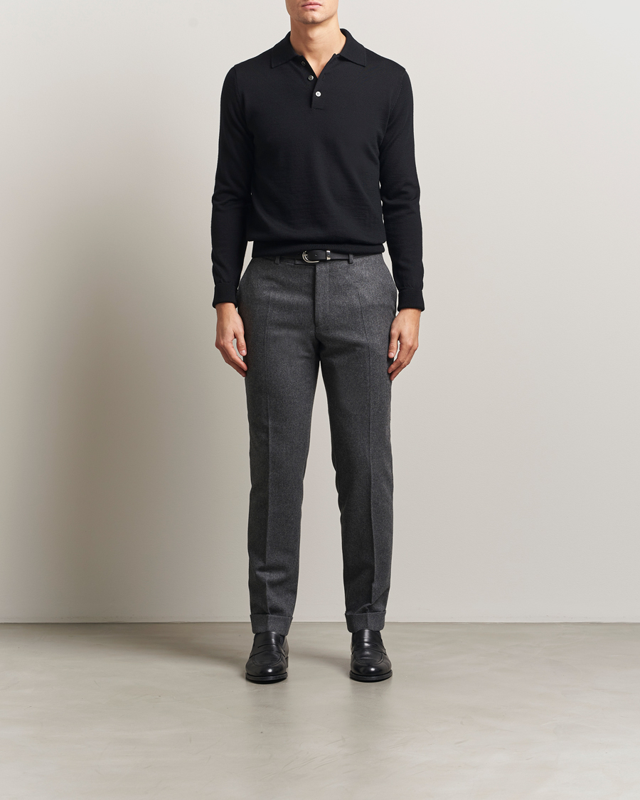 Herr | Tröjor | Kamakura Shirts | Long Sleeve Knitted Polo Black