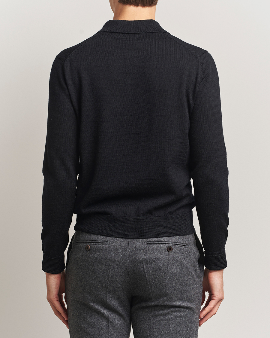 Herr | Tröjor | Kamakura Shirts | Long Sleeve Knitted Polo Black