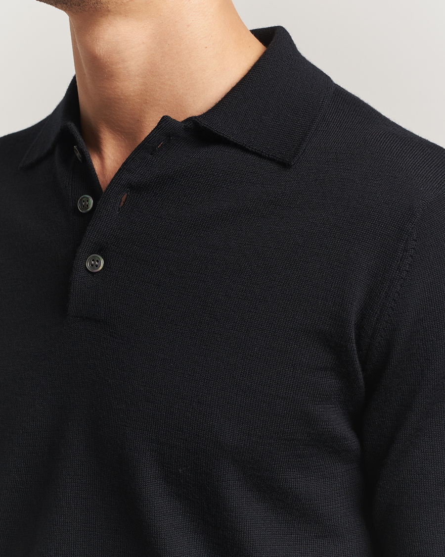 Herr | Tröjor | Kamakura Shirts | Long Sleeve Knitted Polo Black