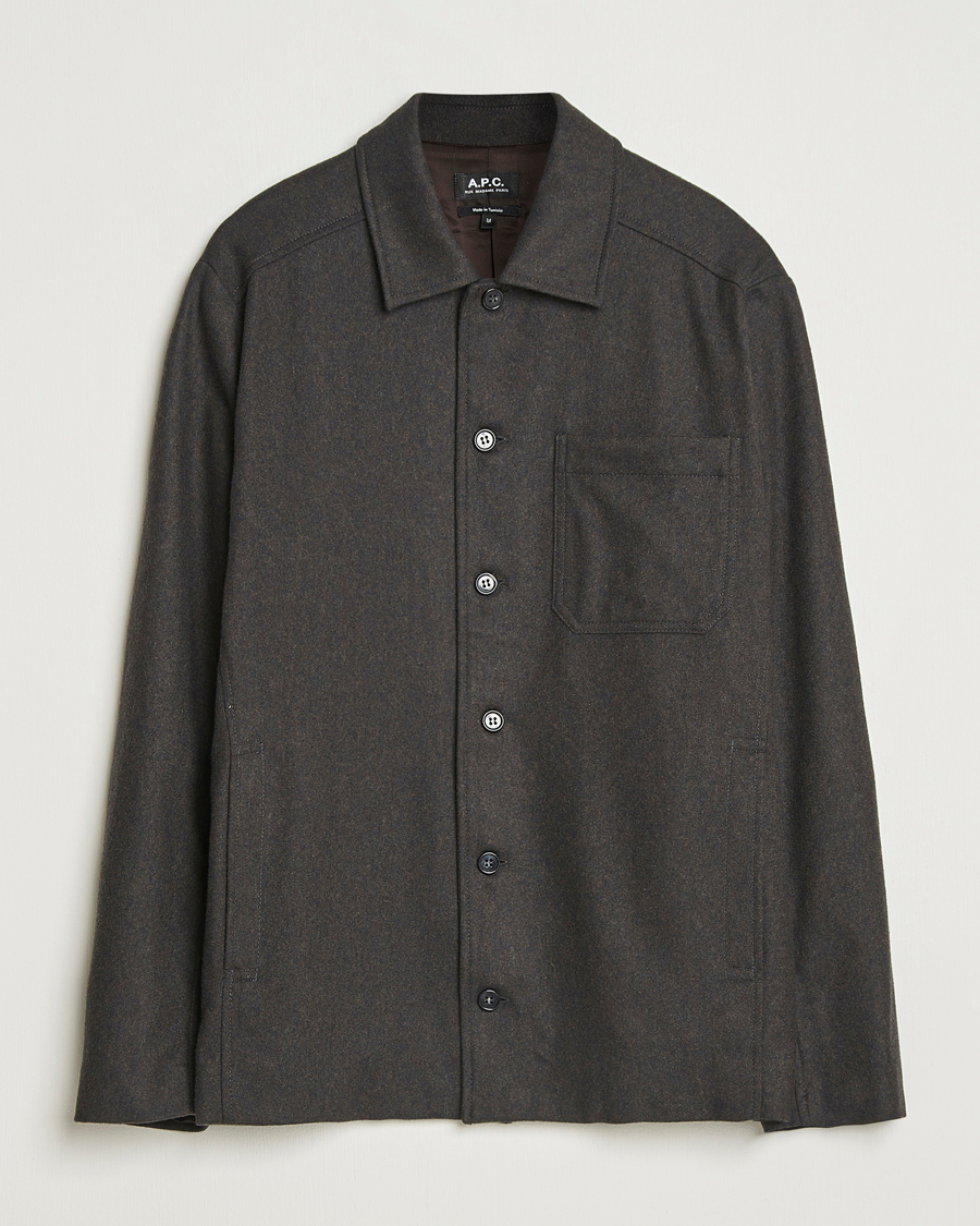 Herr | Jackor | A.P.C. | Jamie Wool Flannel Shirt Jacket Dark Brown