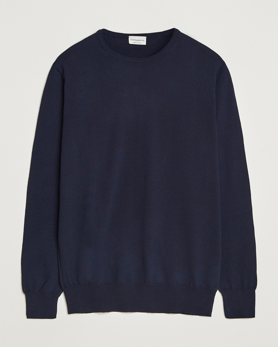 Herr | Tröjor | Morgano | Extra Fine Merino Wool Crewneck Navy