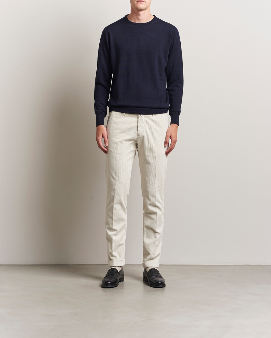 Herr | Tröjor | Morgano | Extra Fine Merino Wool Crewneck Navy