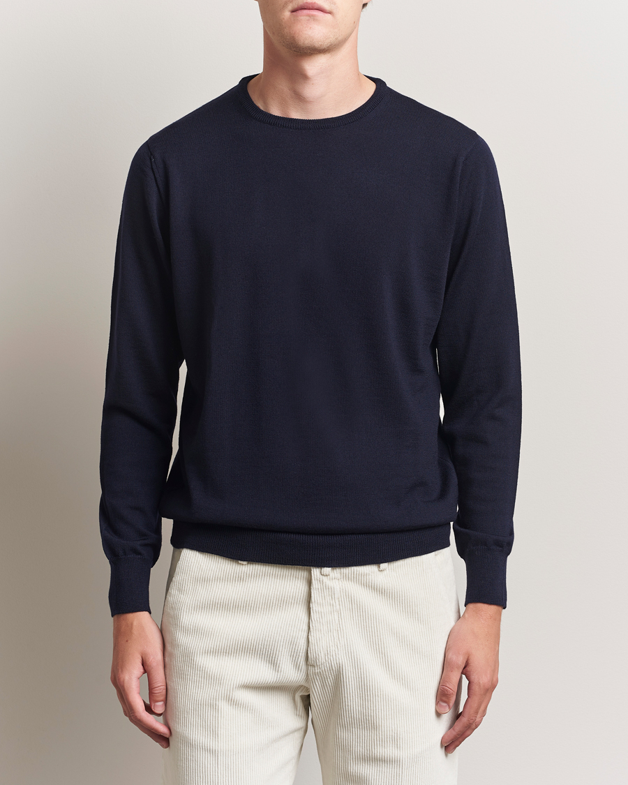 Herr | Tröjor | Morgano | Extra Fine Merino Wool Crewneck Navy