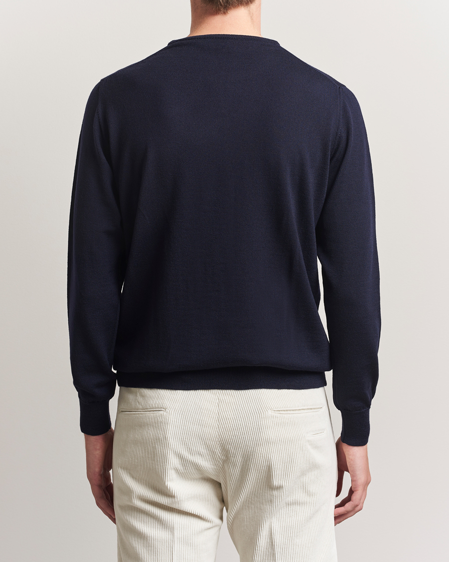 Herr | Tröjor | Morgano | Extra Fine Merino Wool Crewneck Navy