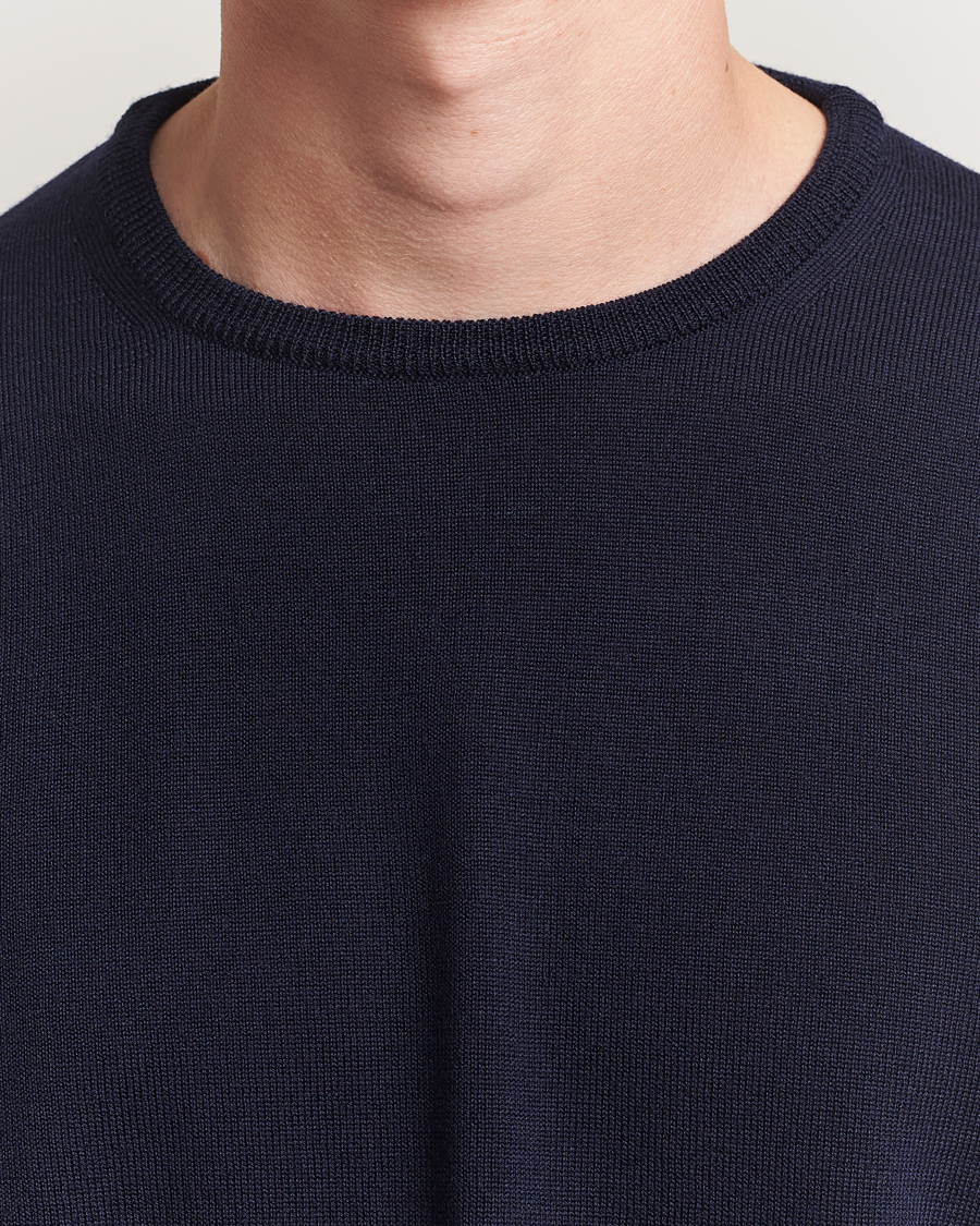 Herr | Tröjor | Morgano | Extra Fine Merino Wool Crewneck Navy