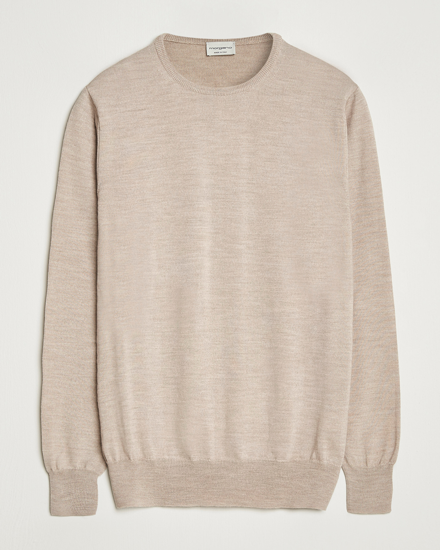 Herr | Tröjor | Morgano | Extra Fine Merino Wool Crewneck Beige