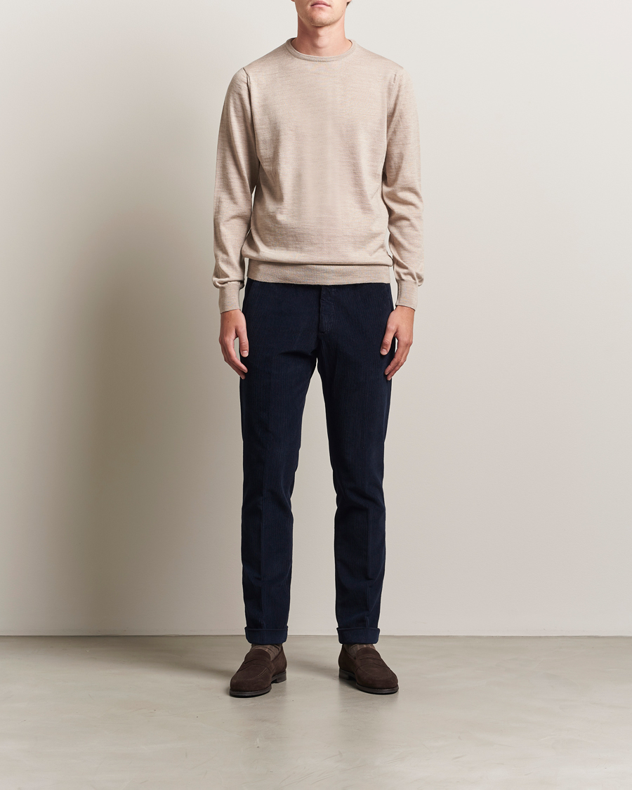 Herr | Tröjor | Morgano | Extra Fine Merino Wool Crewneck Beige