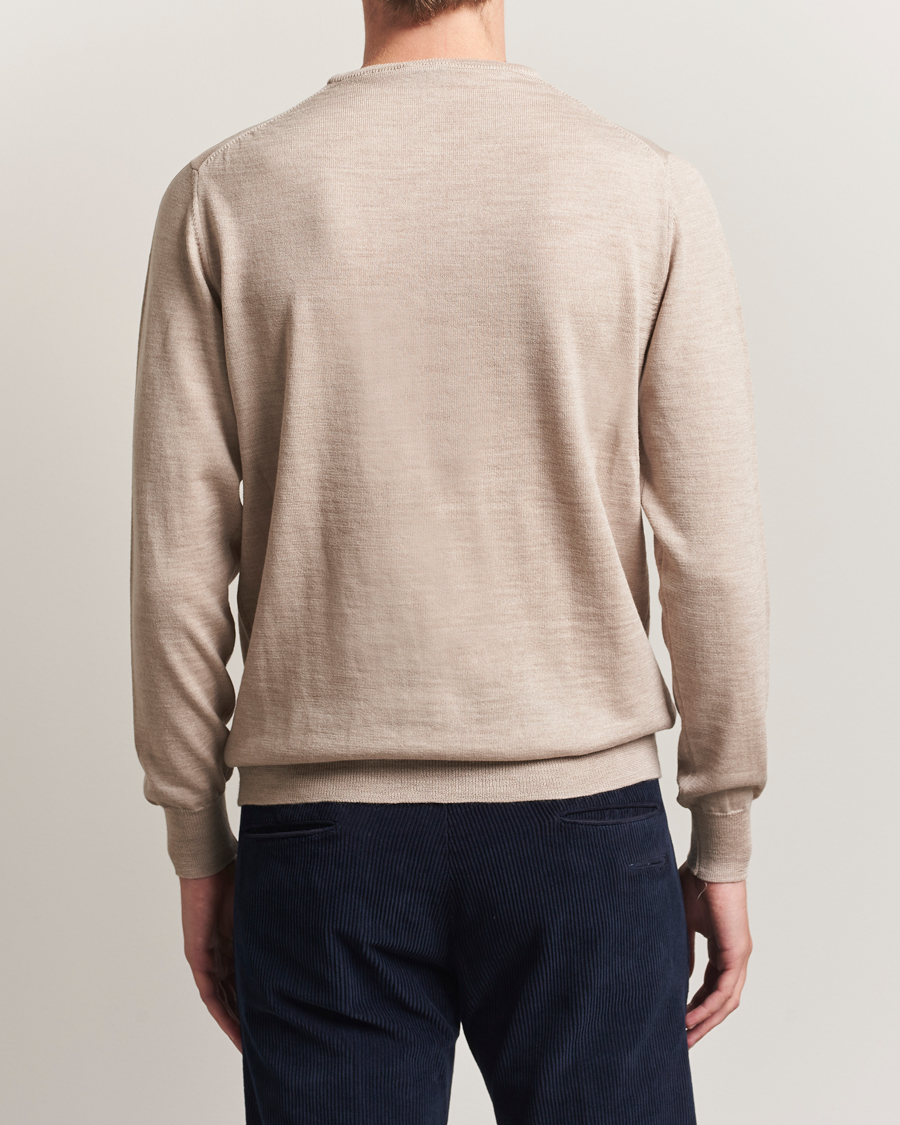 Herr | Tröjor | Morgano | Extra Fine Merino Wool Crewneck Beige