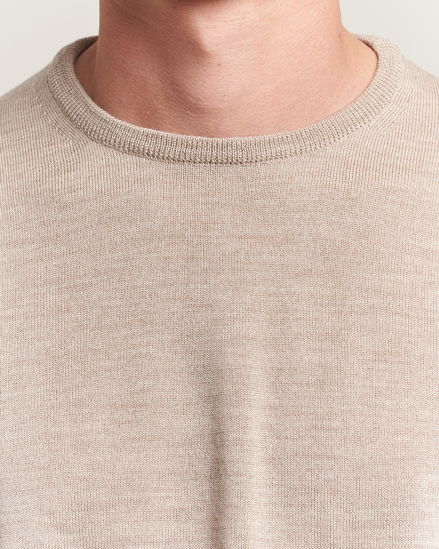 Herr | Tröjor | Morgano | Extra Fine Merino Wool Crewneck Beige