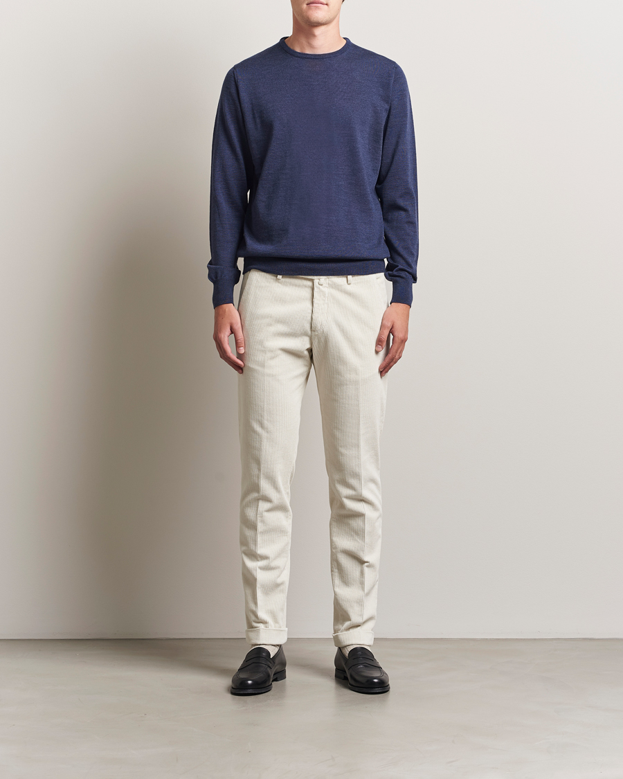 Herr | Tröjor | Morgano | Extra Fine Merino Wool Crewneck Mid Blue