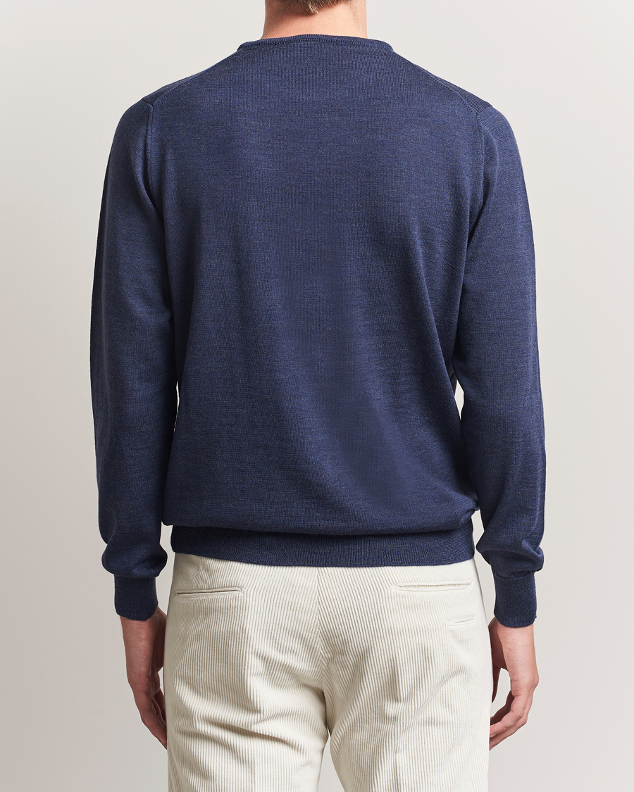 Herr | Tröjor | Morgano | Extra Fine Merino Wool Crewneck Mid Blue