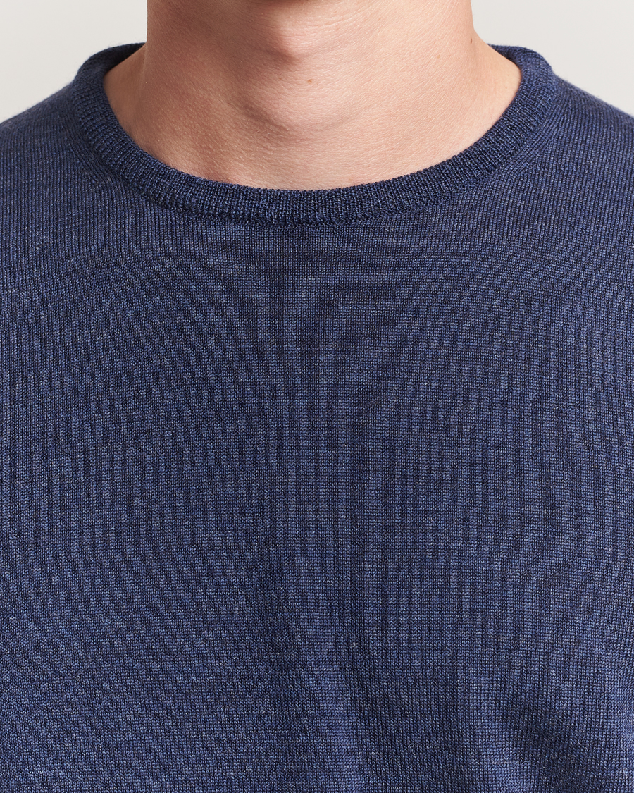 Herr | Tröjor | Morgano | Extra Fine Merino Wool Crewneck Mid Blue