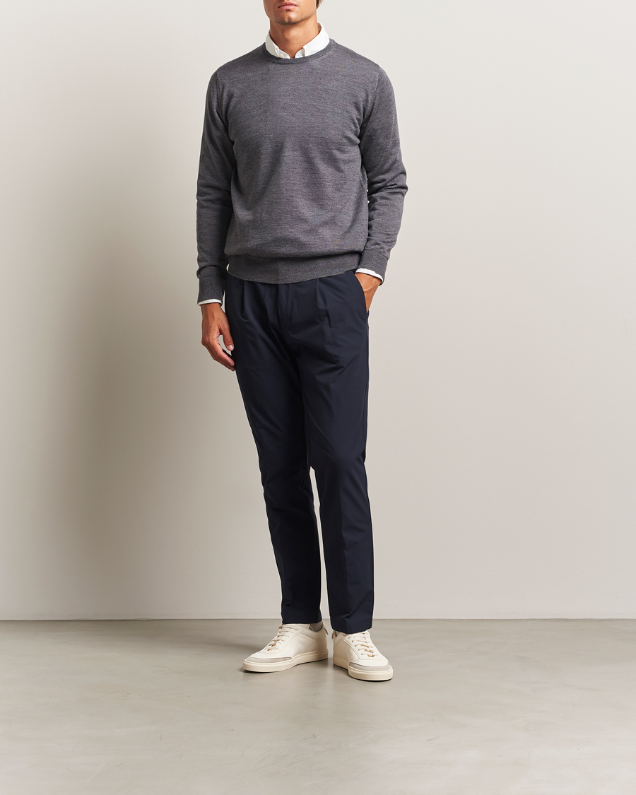 Herr | Tröjor | Morgano | Extra Fine Merino Wool Crewneck Mid Grey