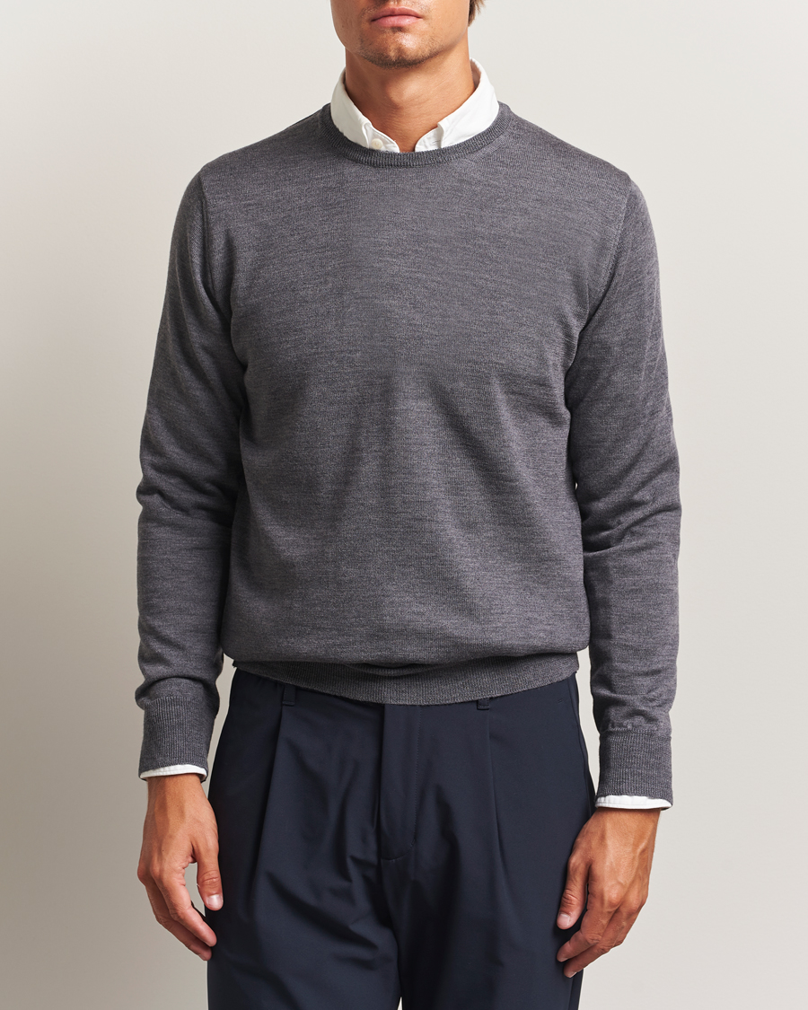 Herr | Tröjor | Morgano | Extra Fine Merino Wool Crewneck Mid Grey