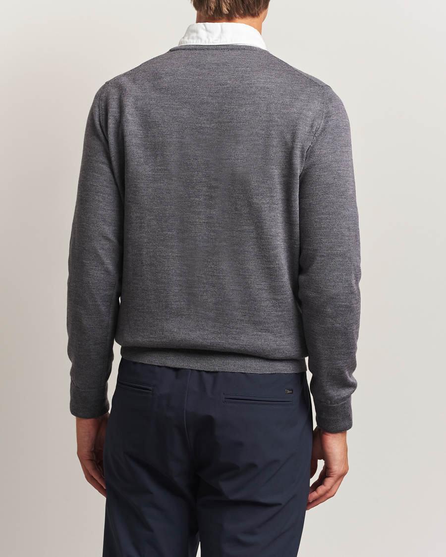 Herr | Tröjor | Morgano | Extra Fine Merino Wool Crewneck Mid Grey