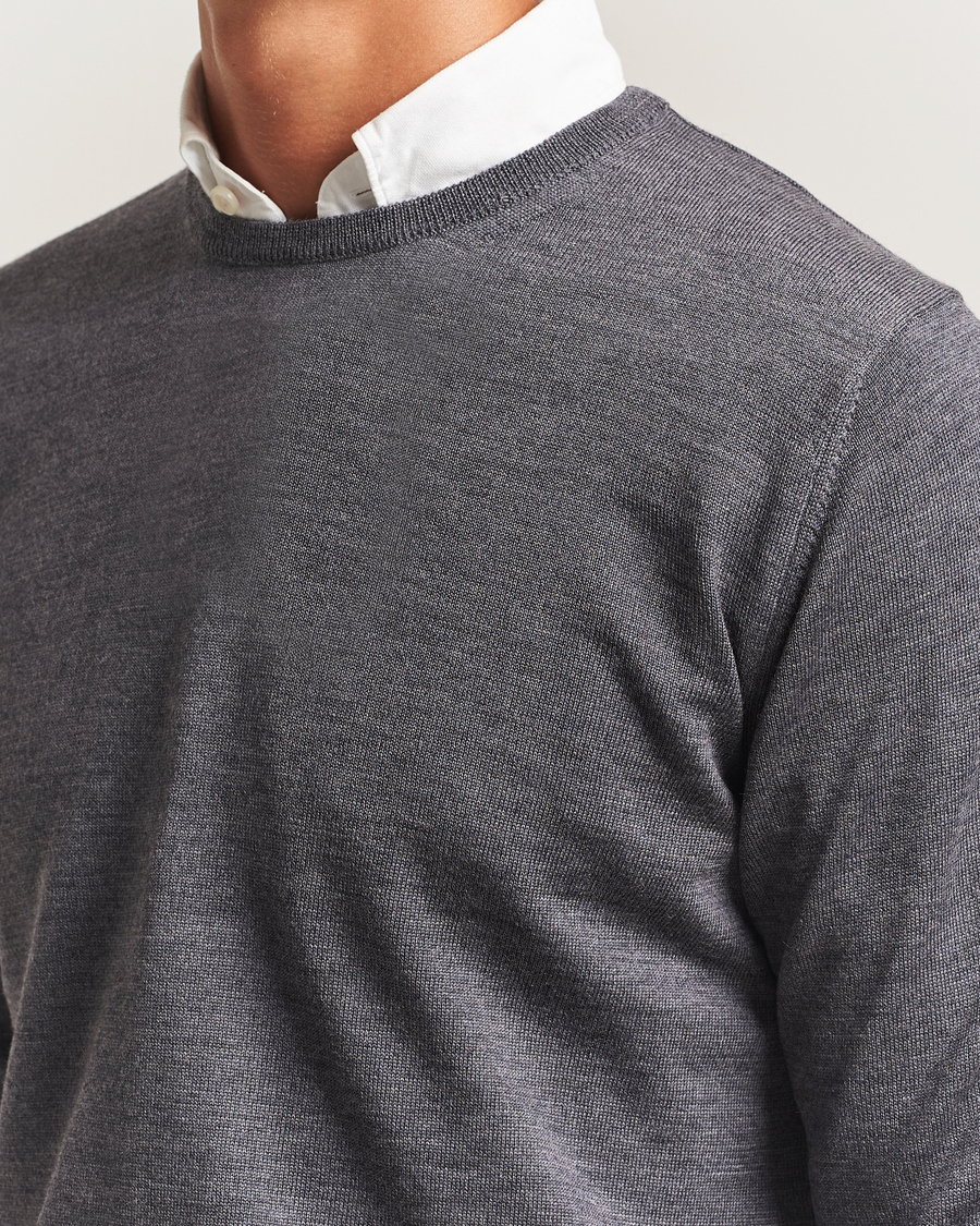 Herr | Tröjor | Morgano | Extra Fine Merino Wool Crewneck Mid Grey
