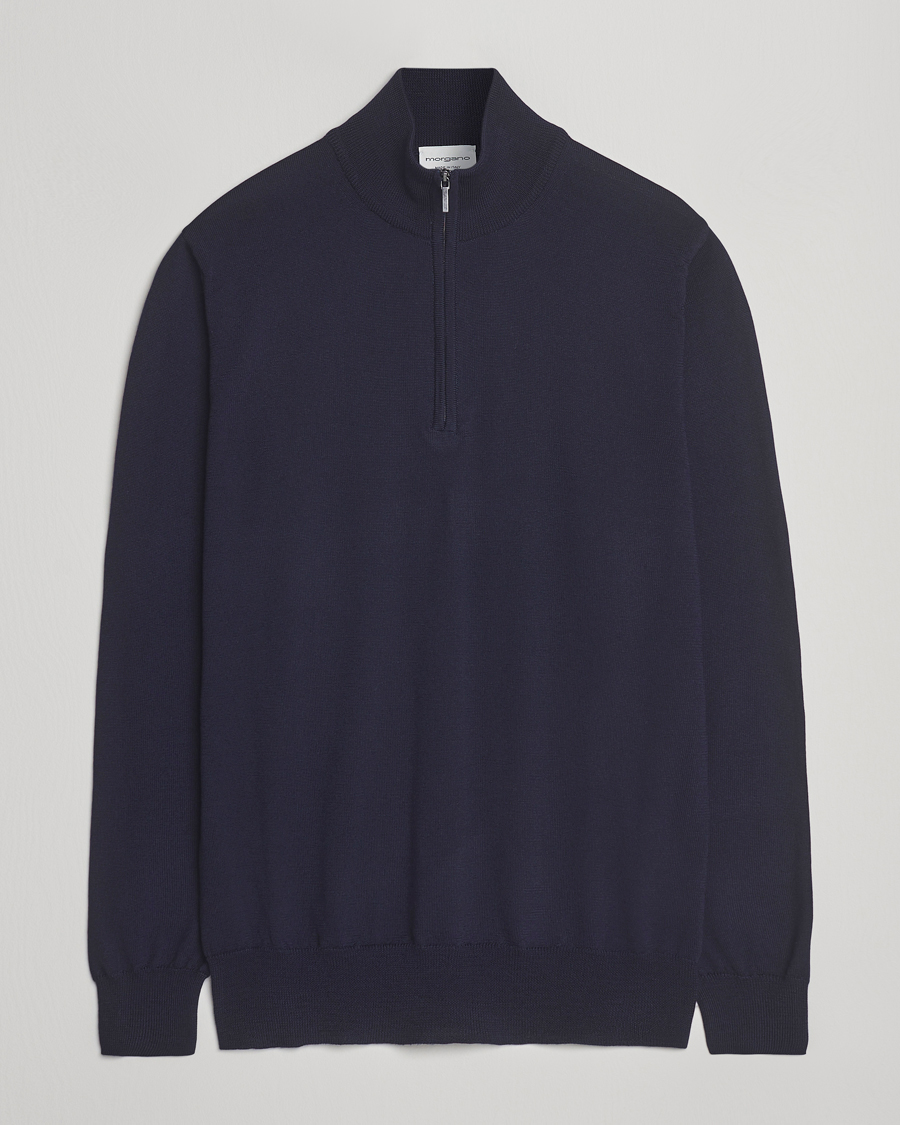 Herr | Tröjor | Morgano | Extra Fine Merino Wool Half-Zip Navy