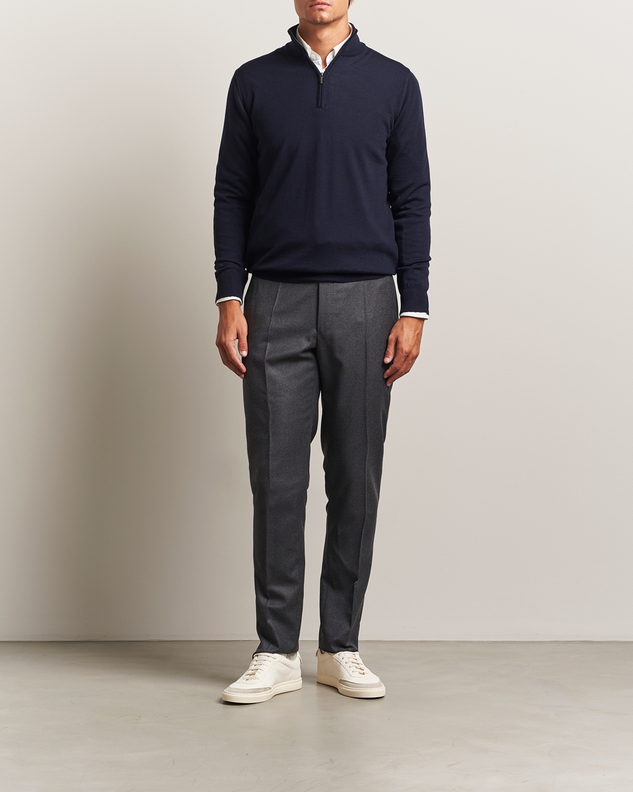 Herr | Tröjor | Morgano | Extra Fine Merino Wool Half-Zip Navy