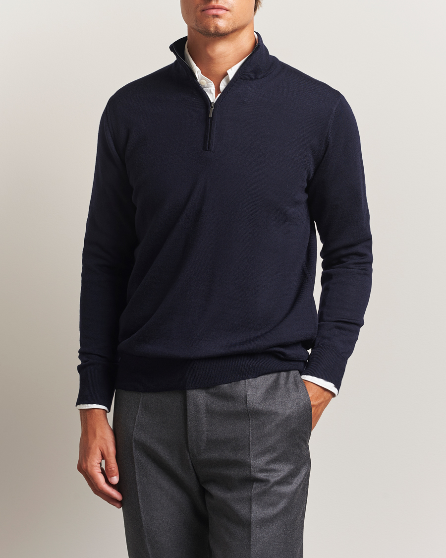 Herr | Tröjor | Morgano | Extra Fine Merino Wool Half-Zip Navy