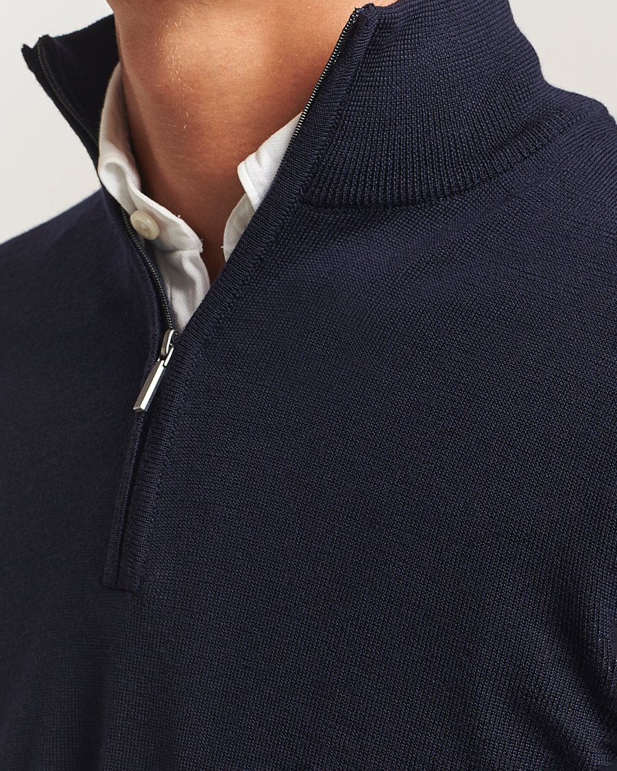 Herr | Tröjor | Morgano | Extra Fine Merino Wool Half-Zip Navy