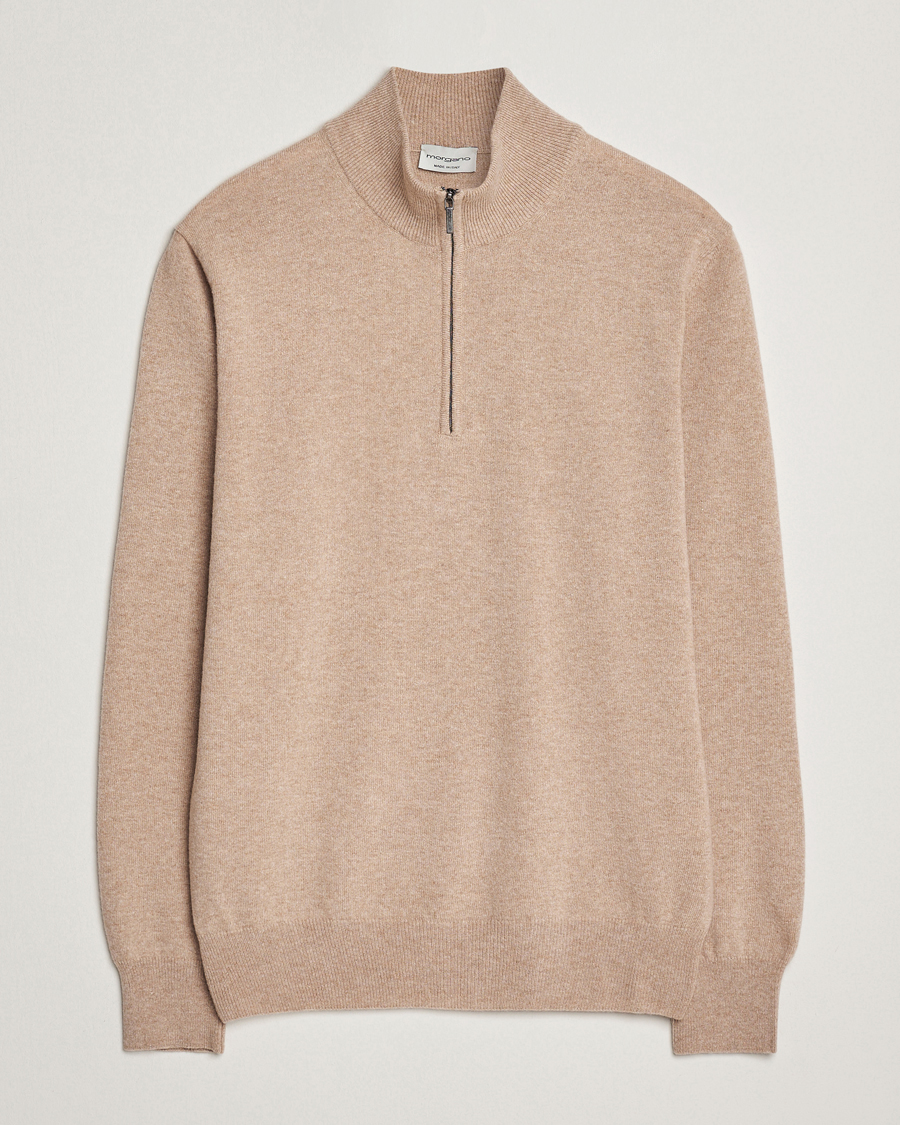 Herr | Tröjor | Morgano | Wool/Cashmere Half-Zip Beige