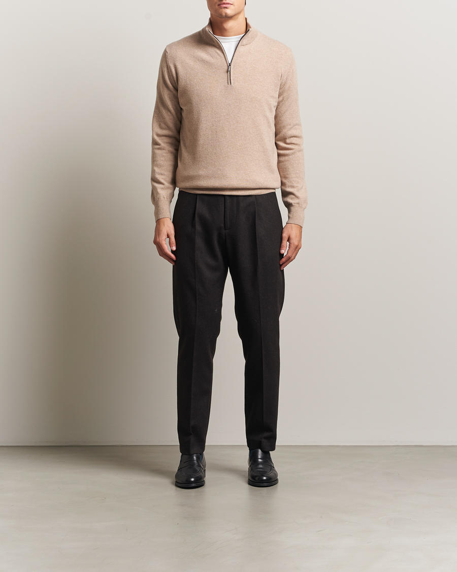 Herr | Tröjor | Morgano | Wool/Cashmere Half-Zip Beige