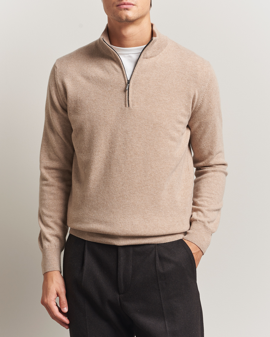 Herr | Tröjor | Morgano | Wool/Cashmere Half-Zip Beige