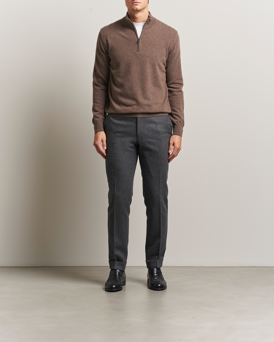 Herr | Tröjor | Morgano | Wool/Cashmere Half-Zip Brown