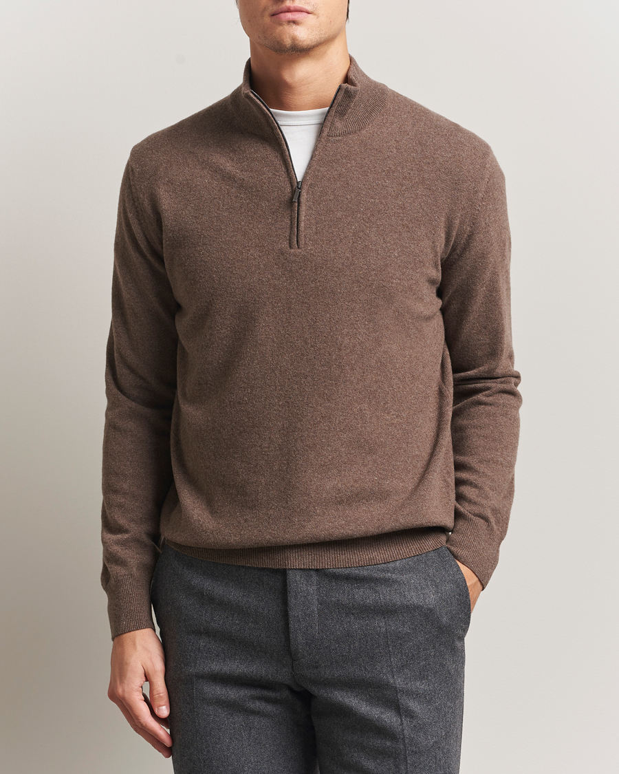 Herr | Tröjor | Morgano | Wool/Cashmere Half-Zip Brown